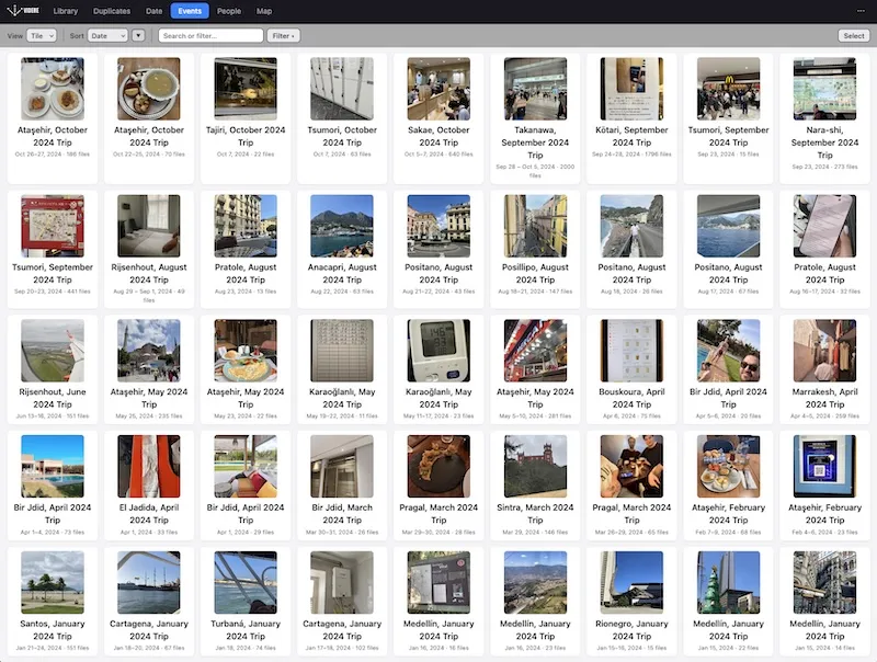 The videre gallery's Events view